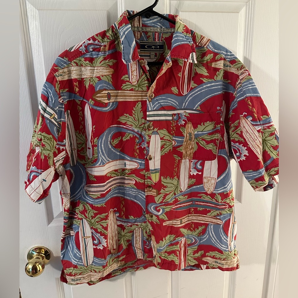 Men's vintage Ocean Pacific Surf Print Button-Up Shirt
